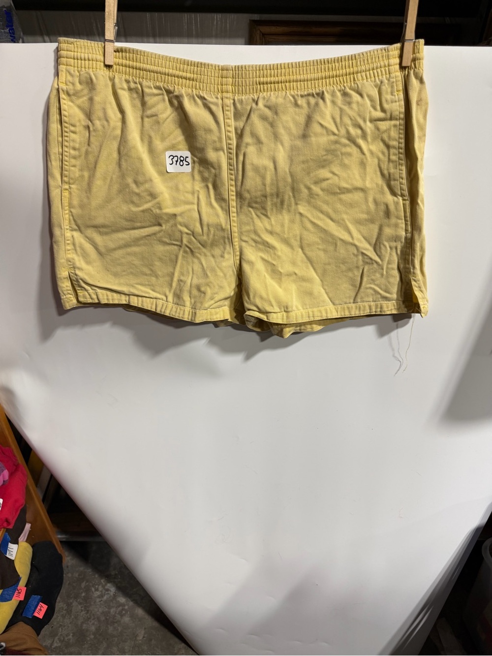 #3785-Women's Soft Yellow Athletic Shorts with Elastic Waistband